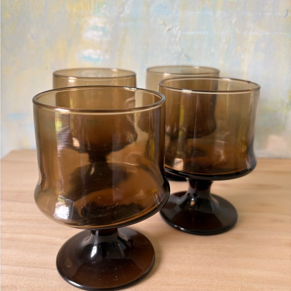 Vintage Amber Goblets Set (4)